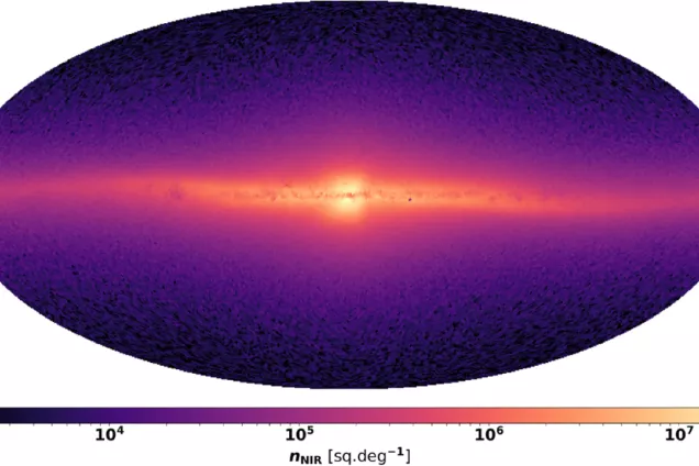 All-sky projection in Galactic coordinates of the star counts per square degree for GaiaNIR